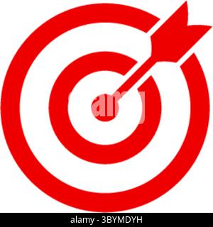 A red arrow is perfectly centered in the bullseye of a red target, symbolizing accuracy and achievement. Stock Vector