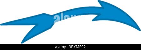 A stylized, bright blue arrow curves gracefully from left to right, featuring sharp, pointed ends and a sleek, modern design. Stock Vector
