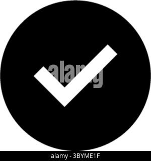 A simple, bold graphic featuring a black oval shape with a white check mark inside, symbolizing completion or approval. Stock Vector
