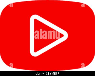 A close-up, centered view of the universally recognized red YouTube play button icon against a white background. Stock Vector