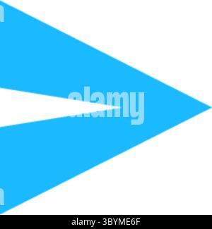 A simple, bold, bright blue geometric arrow shape is depicted against a clean white background, indicating forward movement. Stock Vector