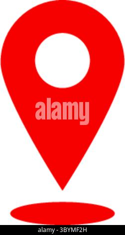A bright red map marker or location pin icon with a subtle shadow, isolated on a clean white background. This is a common symbol for navigation and pl Stock Vector