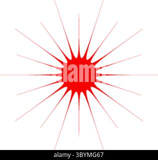A vibrant red, abstract sunburst design with radiating lines and subtle geometric patterns on a white background. Stock Vector