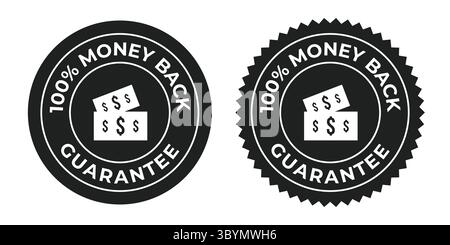 100% Money Back Guarantee Black and White Emblems Vector Set Stock Vector