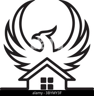 Black and white logo of a phoenix house Stock Vector