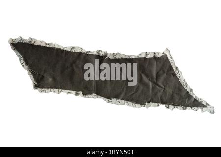 Torn Black Japanese Newspaper Cut into Manga Speech Bubble Shape isolated on white background with clipping path Stock Photo