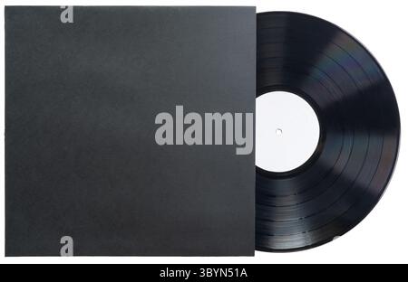 Classic Black LP Vinyl Disc with Customizable Sleeve Cover Mockup isolated on white background with clipping path Stock Photo