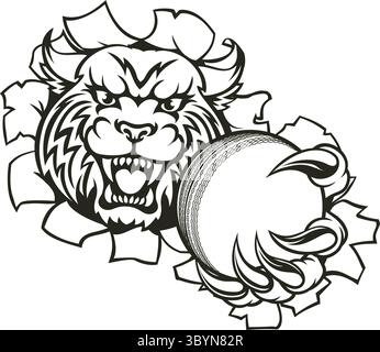 Wildcat Holding Cricket Ball Breaking Background Stock Vector