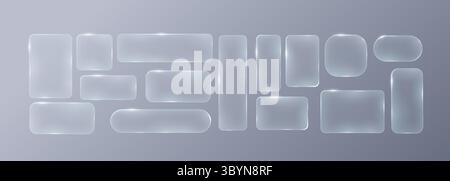 Set of frames and design UI UX elements in the style of liquid glass. Rectangular frosted glass elements. Modern and sleek design suitable for website Stock Vector