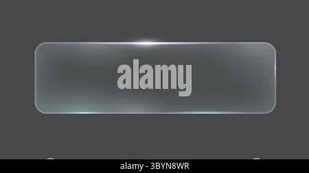 Transparent frosted glass rectangle in glassmorphism style. Set against a dark background. Ideal for modern UI design elements and minimalist layouts. Stock Vector
