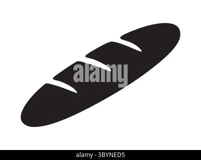 Black silhouette of baguette, isolated on white background, graphic illustration. concept of bakery, bread, pastry, baked good, icon, logo, design ele Stock Vector