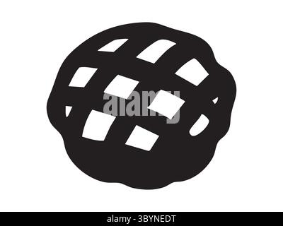 Black silhouette of lattice pie dessert with crisscross crust isolated on white background, graphic illustration. Concept of pastry, baked sweet food, Stock Vector