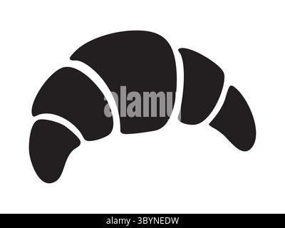 Black silhouette of croissant, isolated on white background, graphic illustration. concept of pastry, baked goods, bakery, breakfast, cafe, icon, logo Stock Vector
