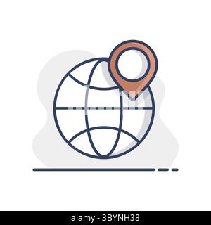 Earth planet and location marker on it vector icon. International delivery. E-commerce sign. Graph symbol for your web site design, logo, app, UI Stock Vector