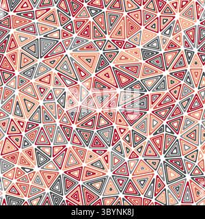 Minimal geometric background. Compact triangles size. Multiple repeated inner triangles. Multicolored style. Repeatable pattern. Stylish vector tiles. Stock Vector
