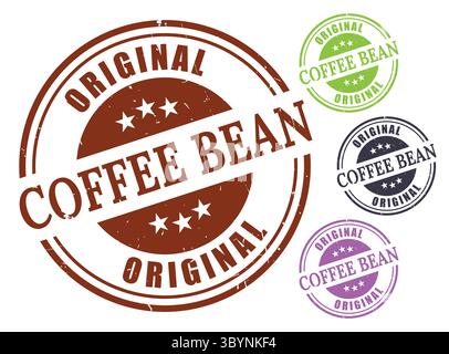 A Original Coffee Bean Stamp Vector Collection, Grunge Style Coffee Branding Elements Stock Vector