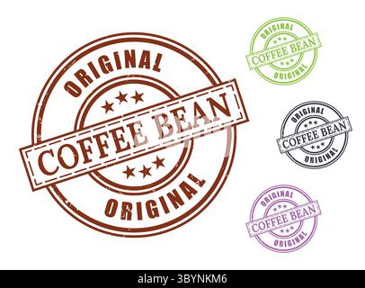 A Original Coffee Bean Certified Stamp Set, Grunge Vector Labels for Coffee Products Stock Vector