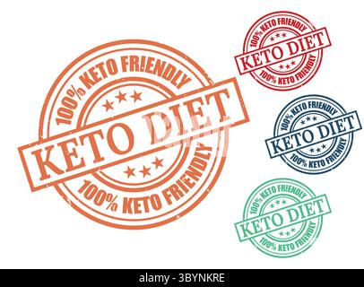 A 100% Keto Friendly Diet Grunge and Clean Rubber Stamp Vector Set Stock Vector