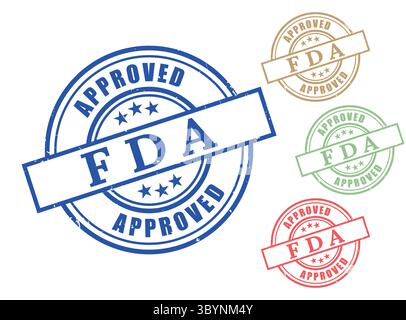 A FDA Approved Grunge and Outline Rubber Stamp Vector Set in Multiple Colors Stock Vector