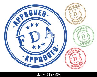A FDA Approved Badge Set, Multicolor Grunge Rubber Stamps for Medical Packaging Stock Vector