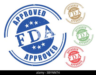 A FDA Approved Stamp Vector Collection, Grunge and Outline Style Labels in Color Stock Vector