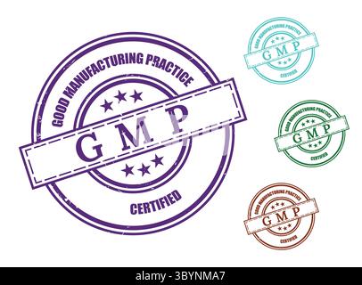 A GMP Certified Product Stamp Set, Good Manufacturing Practice Seal Vector Icons Stock Vector