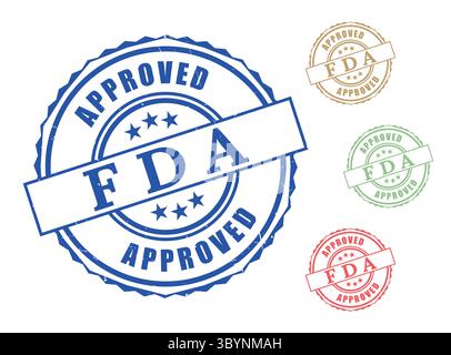 A FDA Approved Seal Bundle, Outline and Grunge Stamp Design in Various Colors Stock Vector