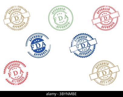 A Collection of FDA Approved Rubber Stamps with Grunge and Clean Styles Stock Vector