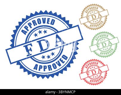 A FDA Approved Label Pack, Multicolor Rubber Stamp Vectors for Product Certification Stock Vector