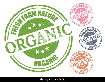 A Fresh From Nature Stamp Vector Collection, Grunge Organic Product Label Set Stock Vector