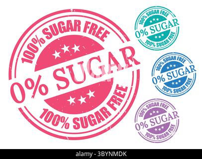 A 100% Sugar Free Stamp Vector Collection, Grunge Style Zero Sugar Labels Stock Vector
