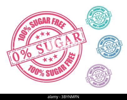 A 100% Sugar Free Label Vector Set, Grunge Rubber Stamps for Nutrition and Packaging Stock Vector