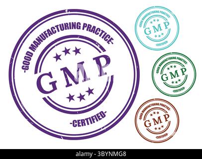 A Good Manufacturing Practice (GMP) Badge Set, Rubber Stamp Vector Design Stock Vector