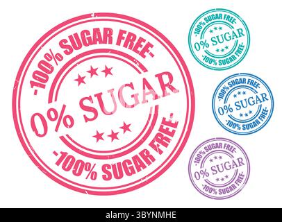 A Zero Percent Sugar Badge Set, Grunge Rubber Stamps for Healthy Food Products Stock Vector