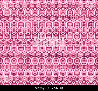 Seamless Hexagon Pattern. Bold rounded stacked hexagons mosaic pattern. Pink color tones. Hexagon cells. Tileable pattern. Stock Vector