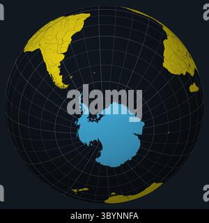 Antarctica on Globe. Country view on the world map in Charcoal Bright Yellow color palette. Antarctica shape on map. Stock Vector