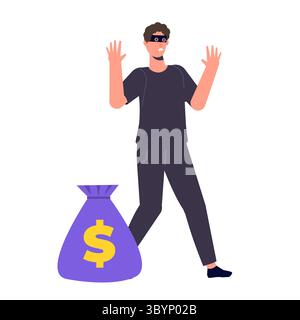 Robbed Character Design Thief or bandit vector character creation constructor. Robber man with ...