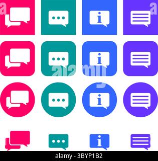 Set of speech bubble icons. Live chat or support, info. Rectangular speech bubbles Stock Vector