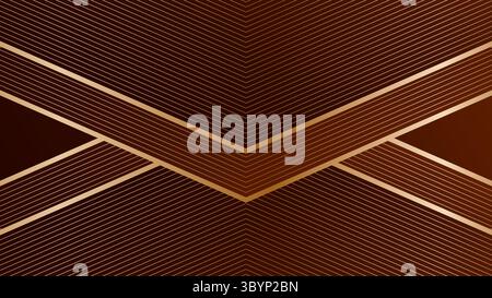 Brown abstract background with triangular frames and gold lines, modern geometric pattern, angles. Envelope shape Stock Vector