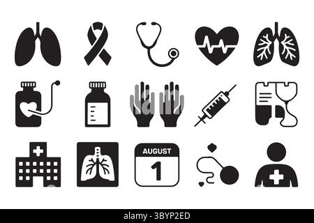 Medical icons for lung health and cancer awareness Stock Vector