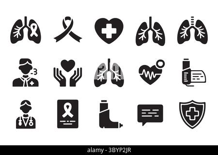 Medical and health icons representing lungs heart ribbons and doctors Stock Vector