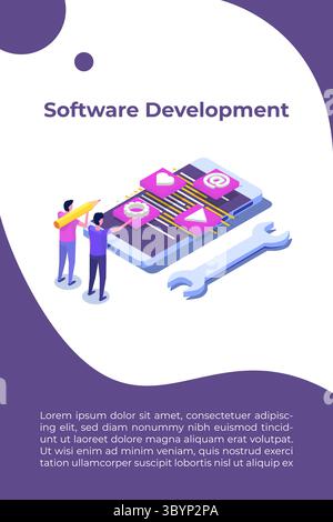 Front-end developer concept for landing page template. Man creates web ...