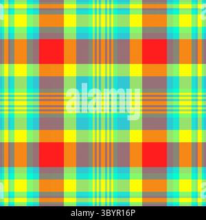 Vibrant plaid pattern with bold colors. Perfect for backgrounds, textiles, or graphic design. This cheerful design evokes a playful and creative mood. Stock Vector