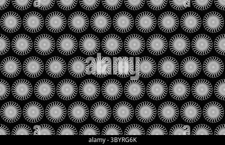 Abstract grayscale pattern of swirling circles on black background.  Elegant, hypnotic design perfect for website backgrounds, textile prints, or deco Stock Vector