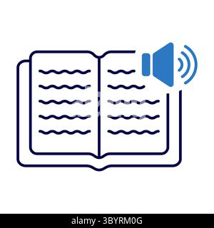Audiobook Icon with Open Book and Speaker Symbol Vector Illustration. An open book with wavy lines representing text. Stock Vector