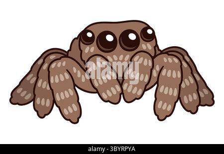 Cute cartoon fluffy spider with big shiny eyes. Kawaii jumping spider character drawing, isolated vector illustration. Stock Vector