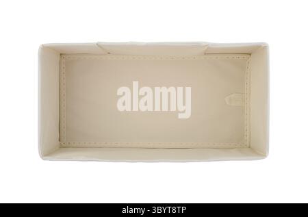 New opened textile box isolated on white. Top view. Stock Photo
