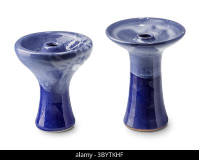 Close up of two beautiful handmade ceramic hookah head or bowl for tobacco isolated on white background Stock Photo