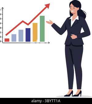 Businesswoman Presenting Growth Chart Successfully Stock Vector