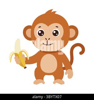 Cute Baby Monkey Holding Banana Stock Vector